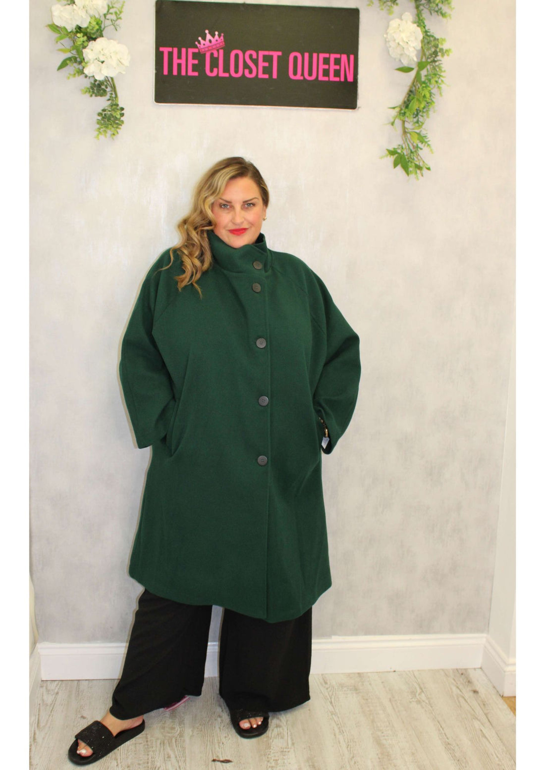 Side Button High Neck Coat