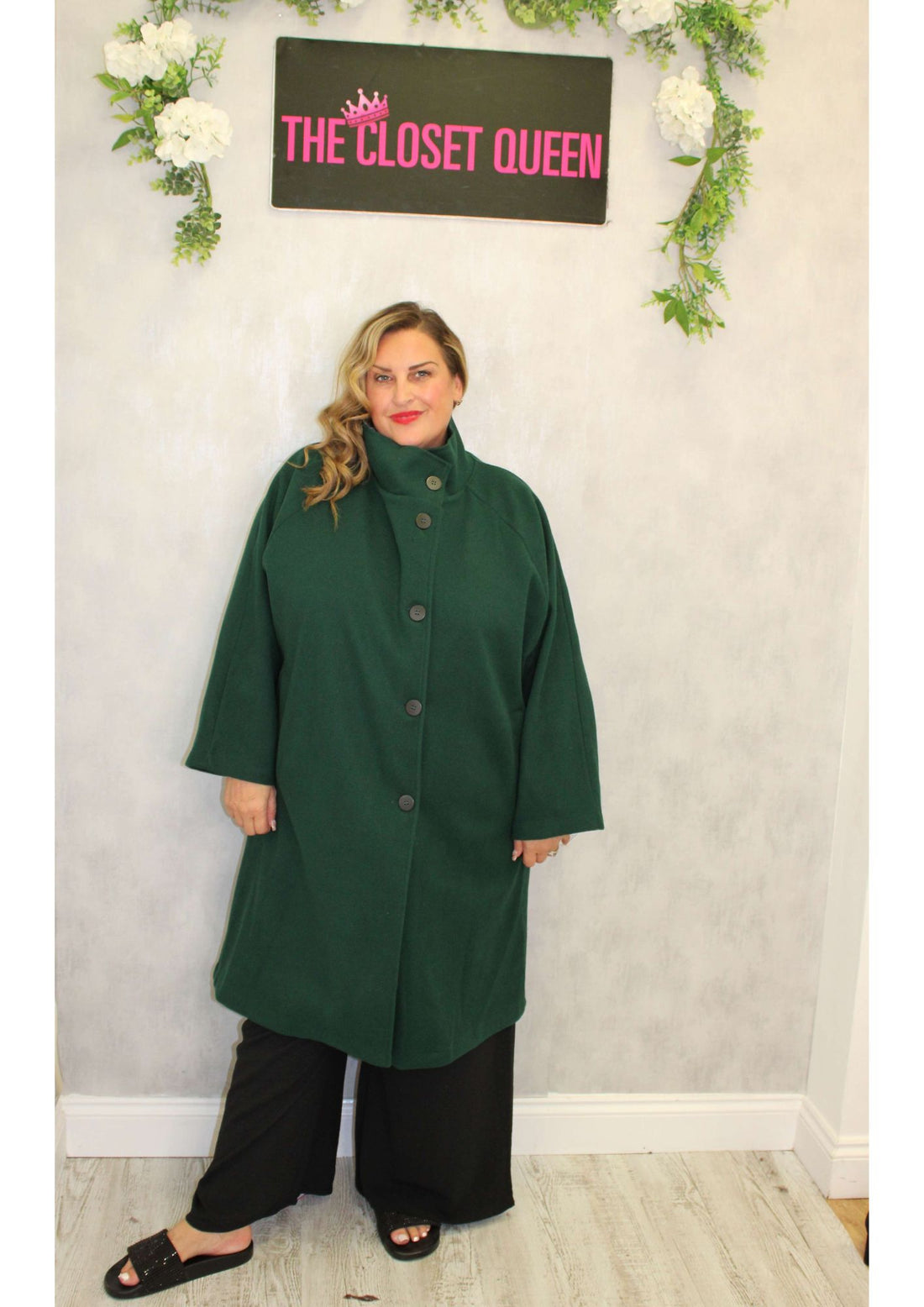 Side Button High Neck Coat