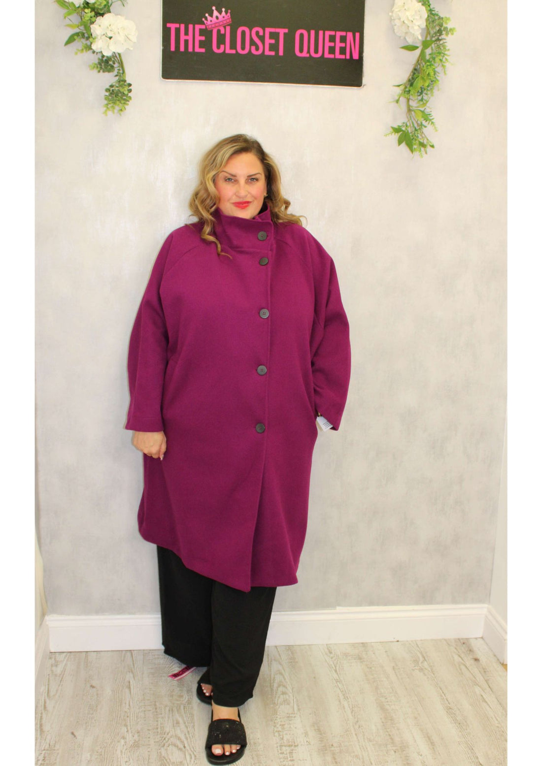 Side Button High Neck Coat