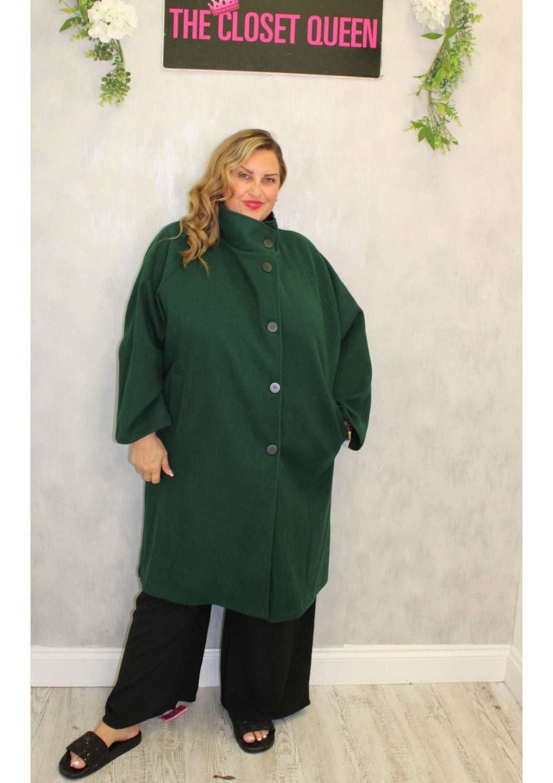 Side Button High Neck Coat