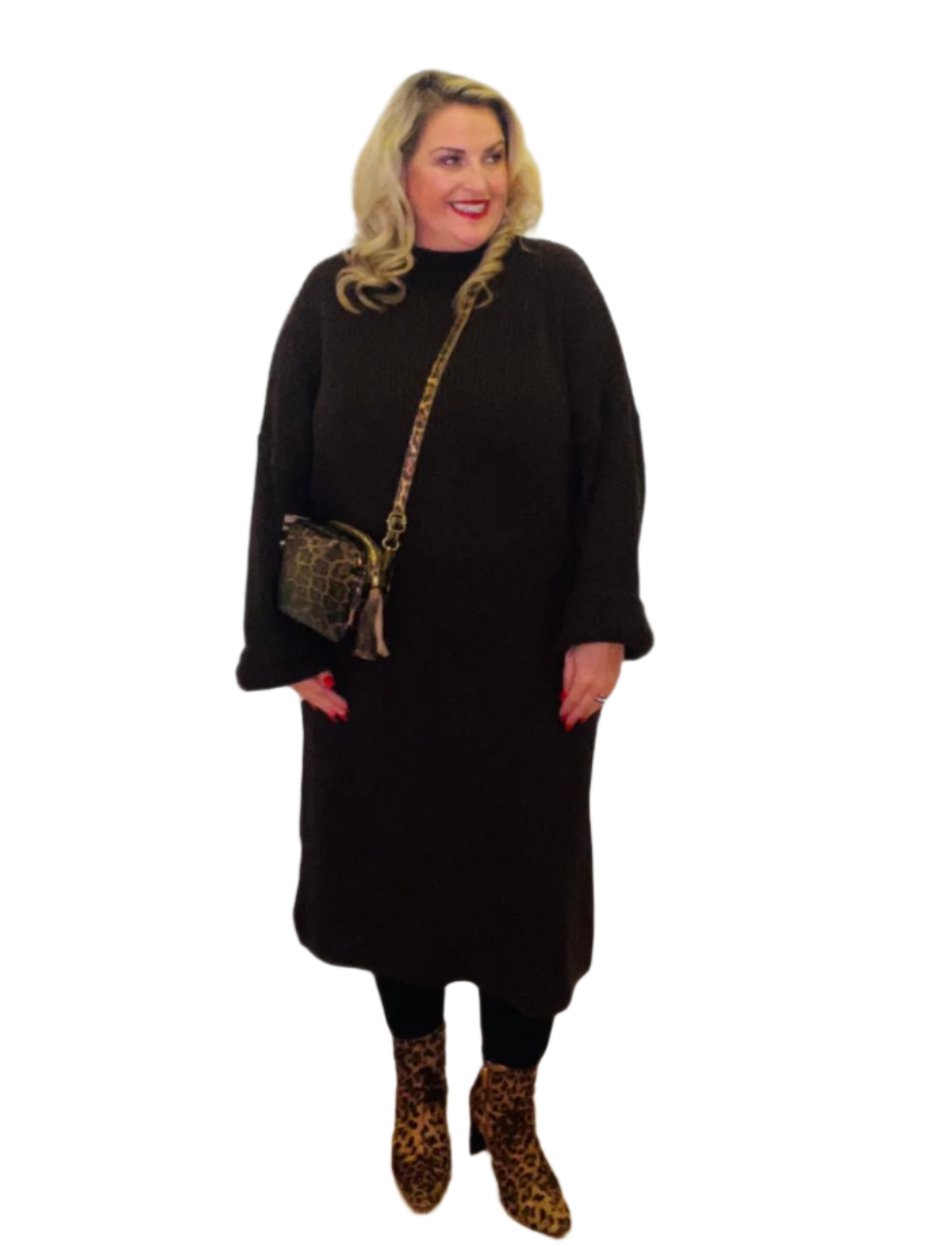 simple slouch knit dress chocolate brown plus size