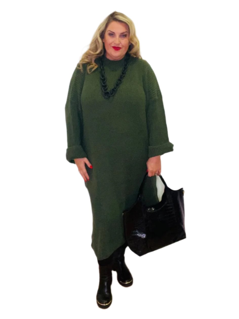 simple slouch knit dress plus size khaki green