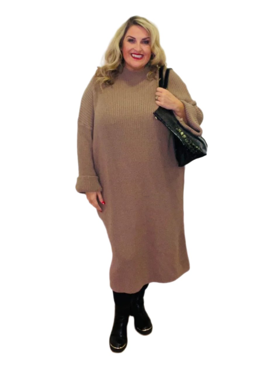 simple slouch knit dress plus size mocha