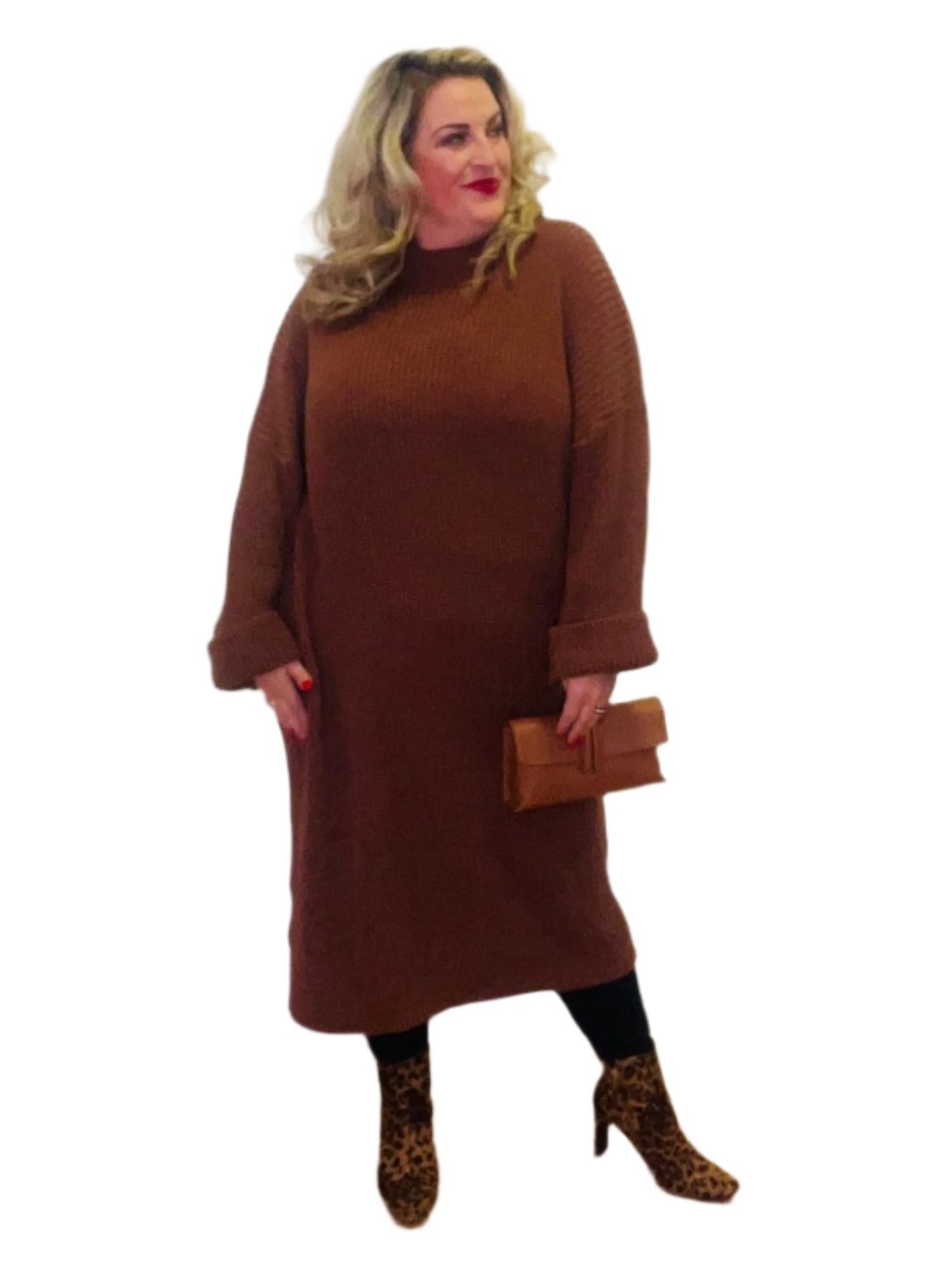 simple slouch knit dress tan plus size