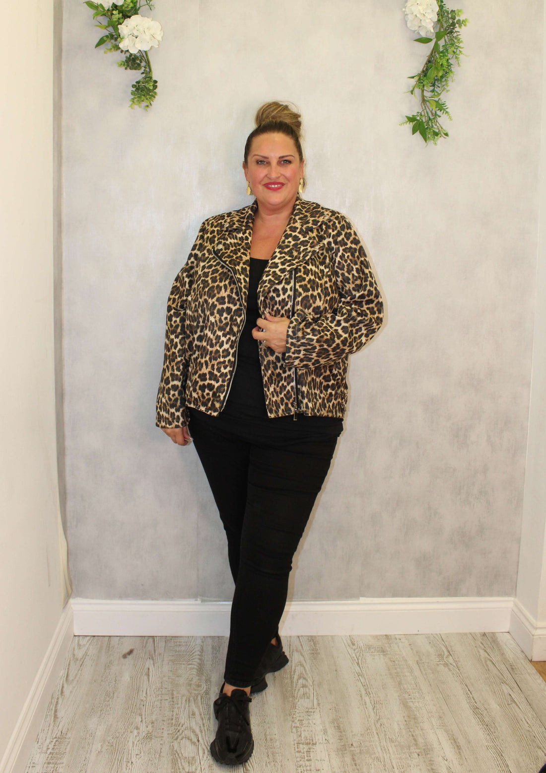 Suedette Biker Jacket Leopard Print