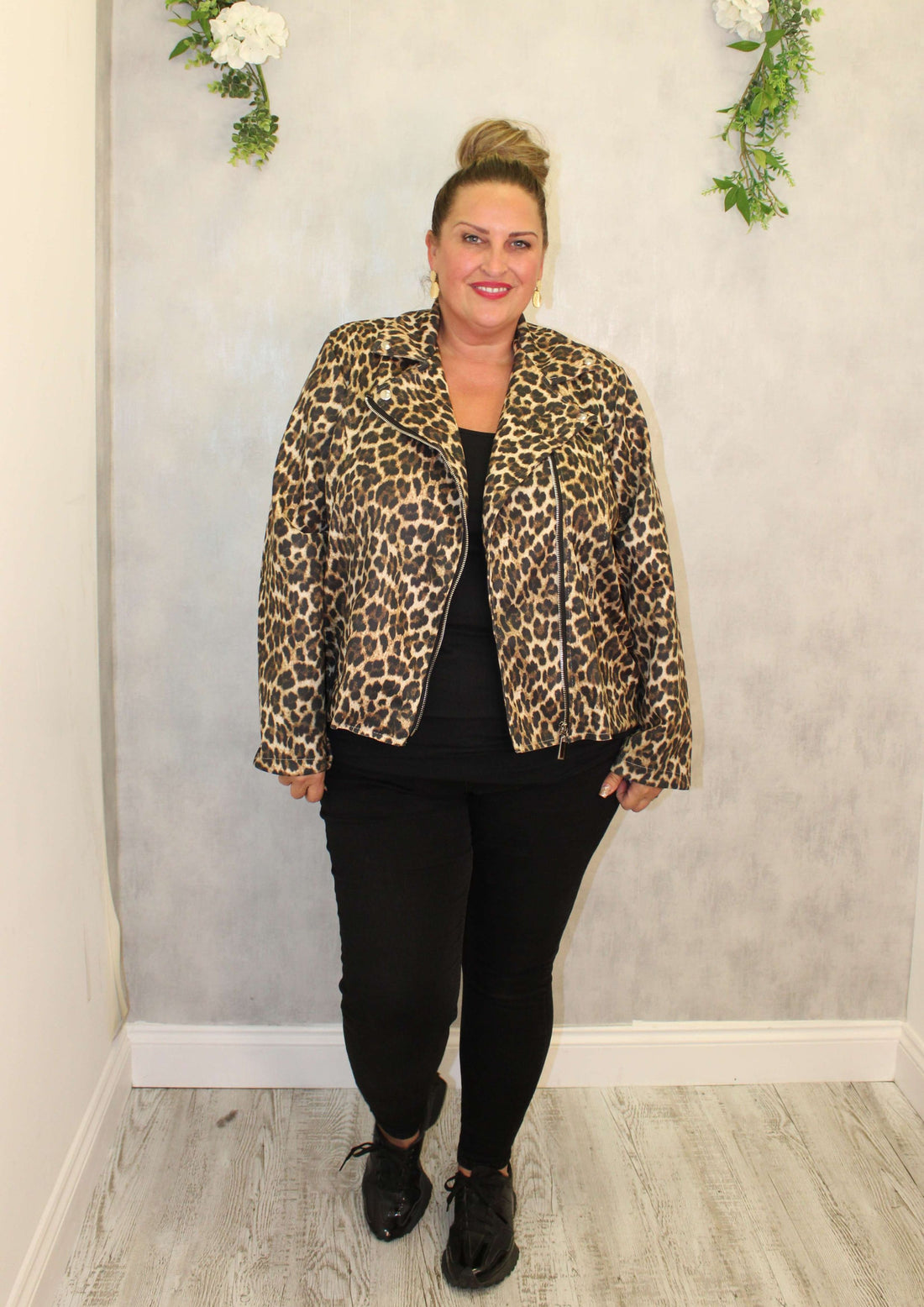 Suedette Biker Jacket Leopard Print