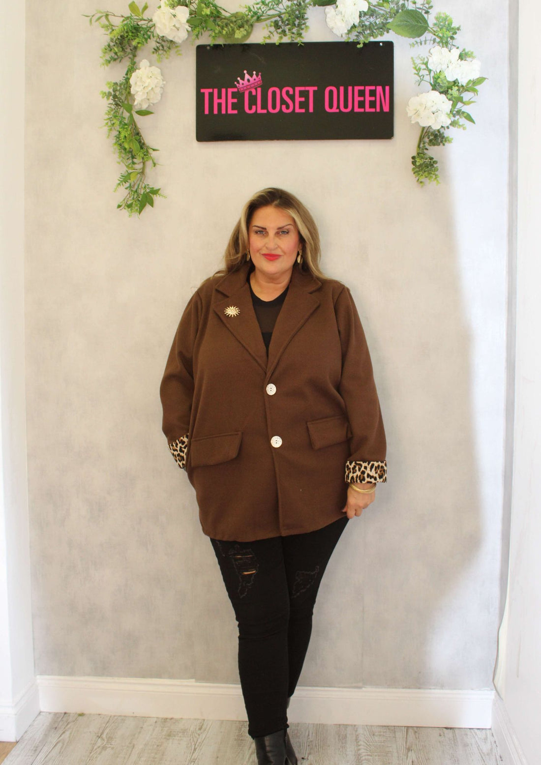 Sunshine Leopard Trim Blazer Coat
