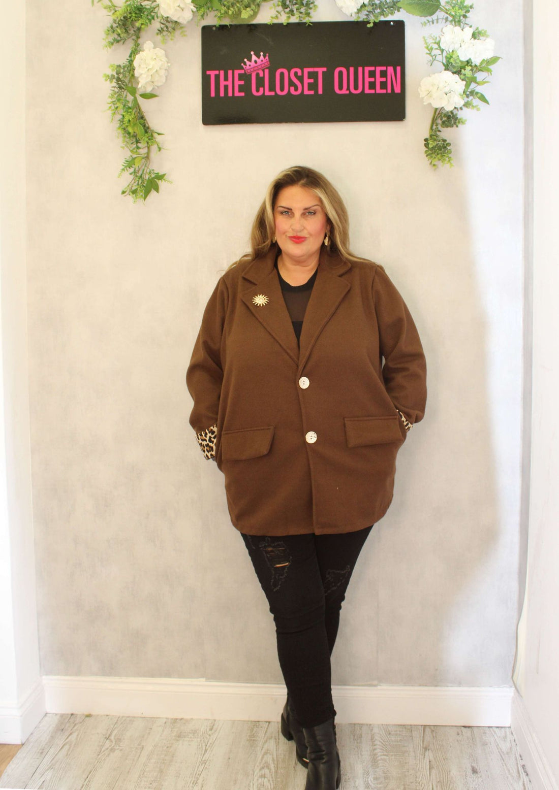 Sunshine Leopard Trim Blazer Coat