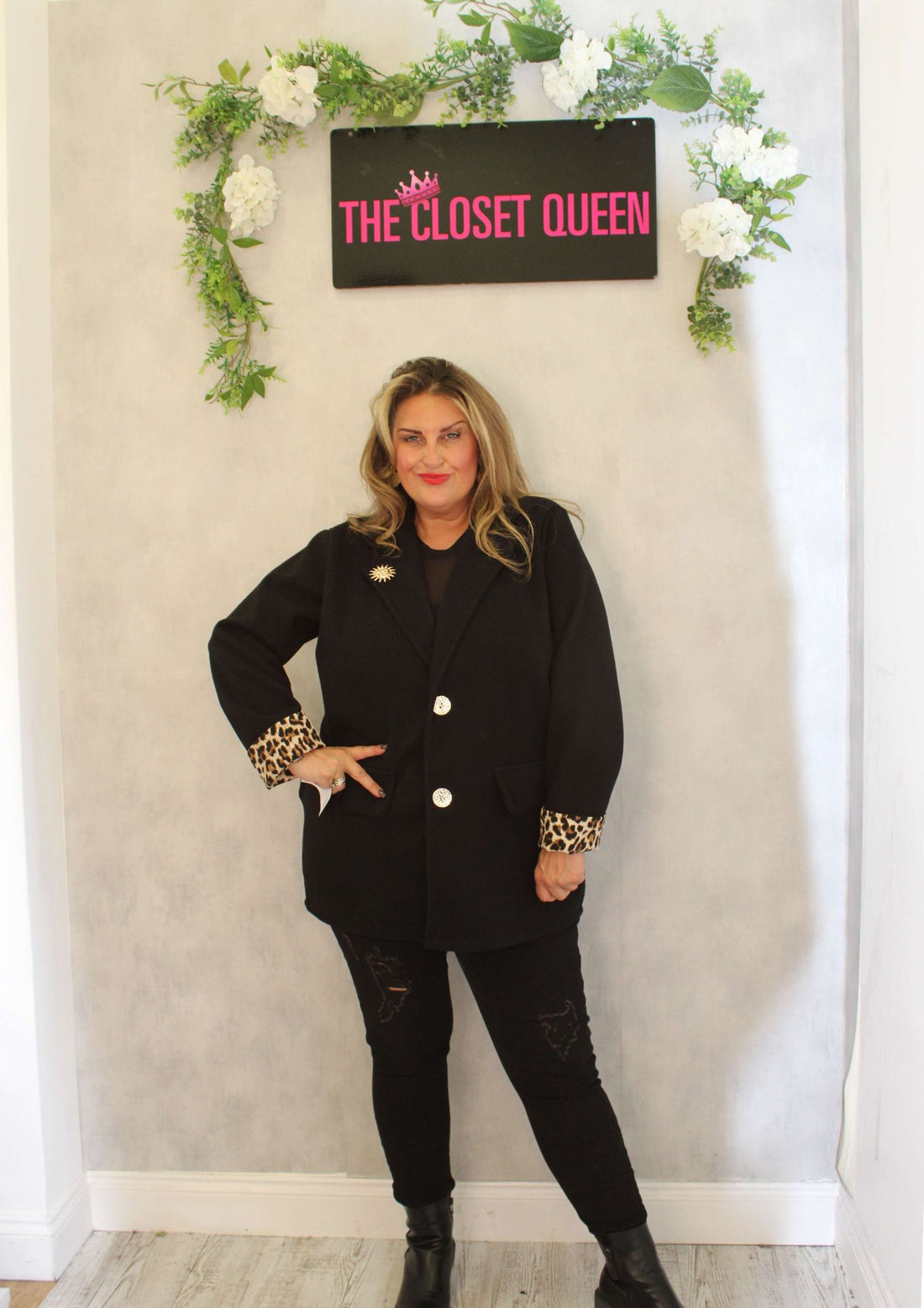 Sunshine Leopard Trim Blazer Coat