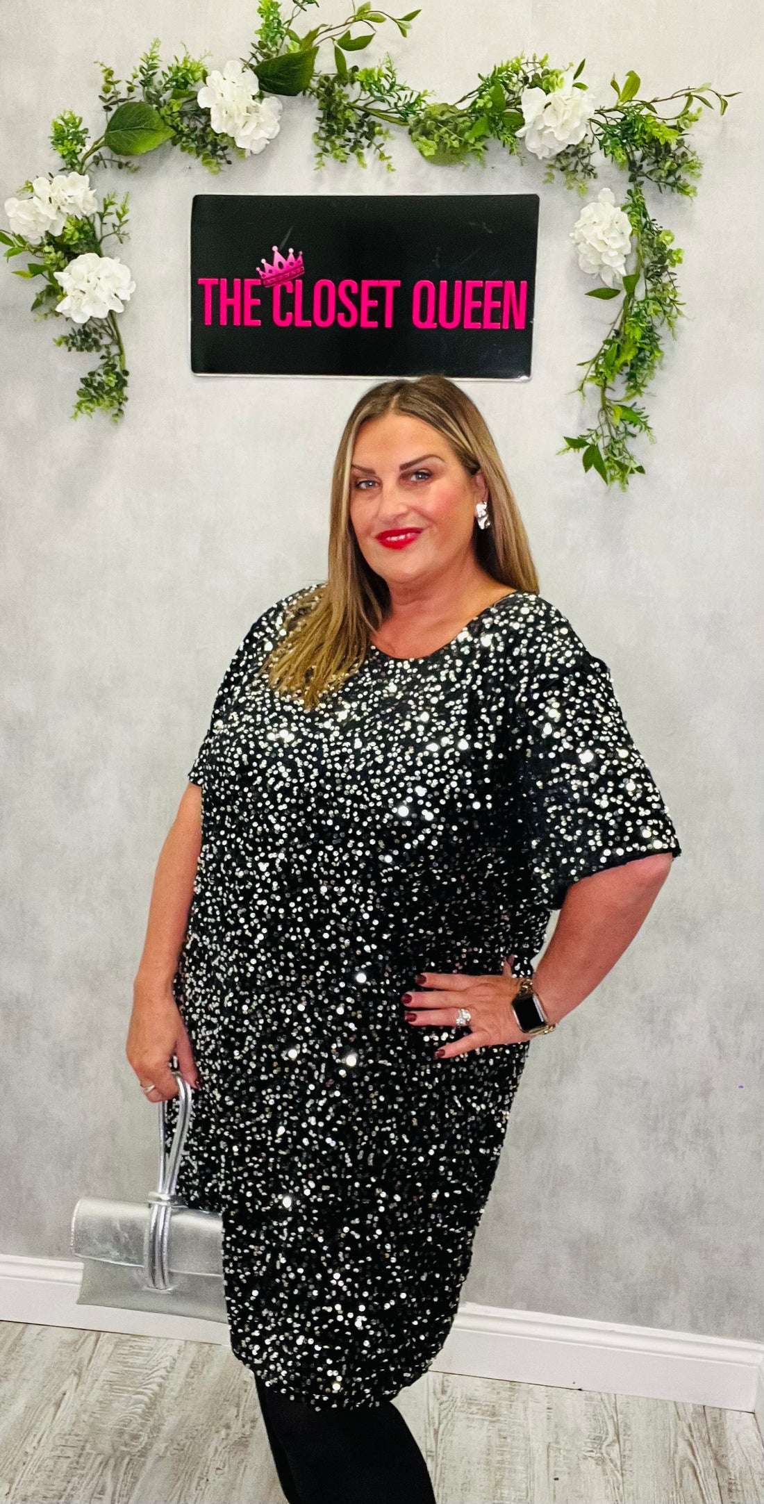 Sequin Velvet Bow Shift Dress