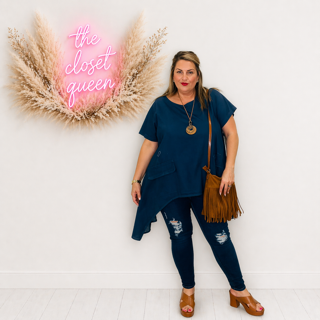 Dip Side Denim Effect Top