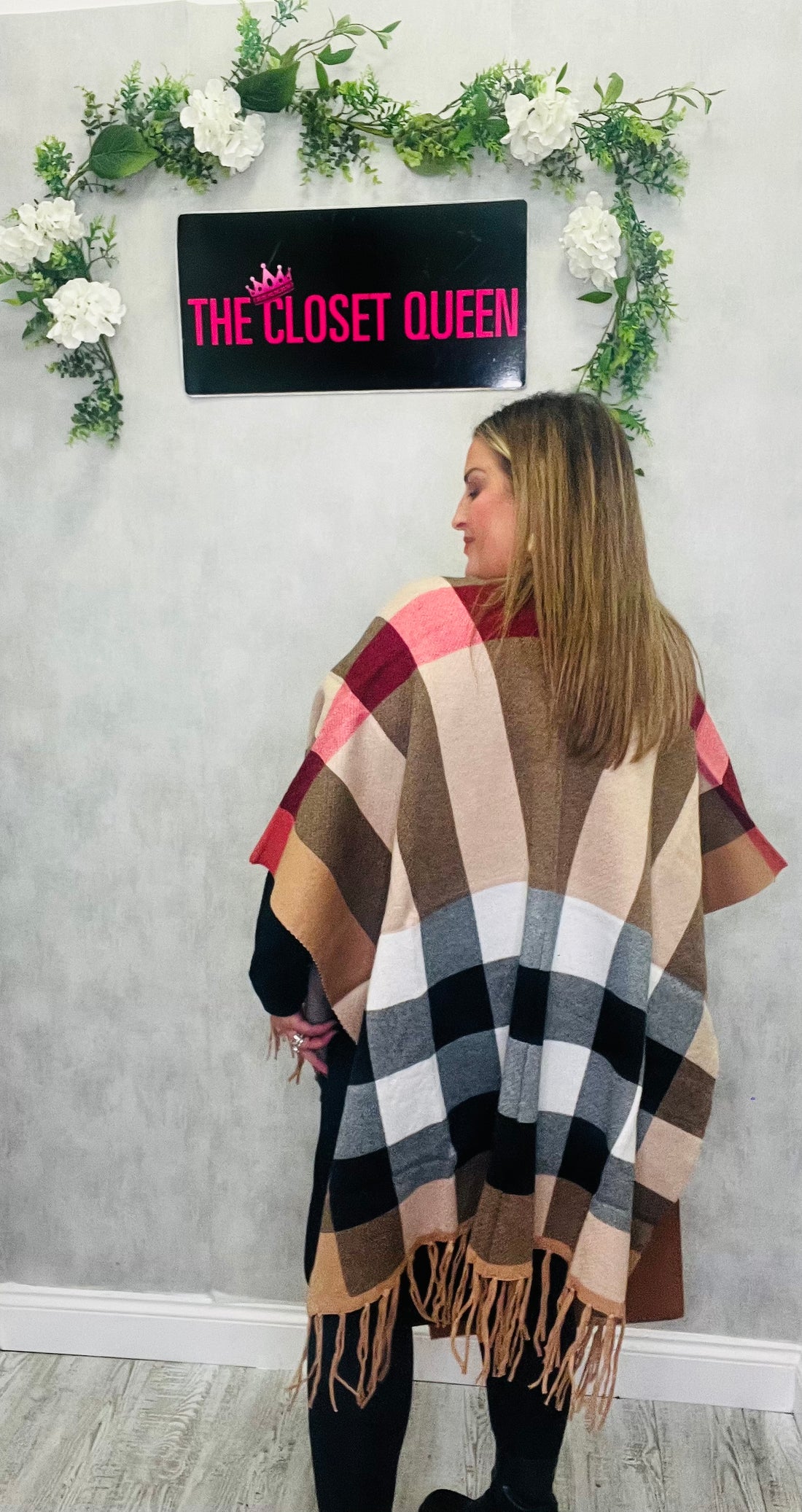 Check Tassel Poncho