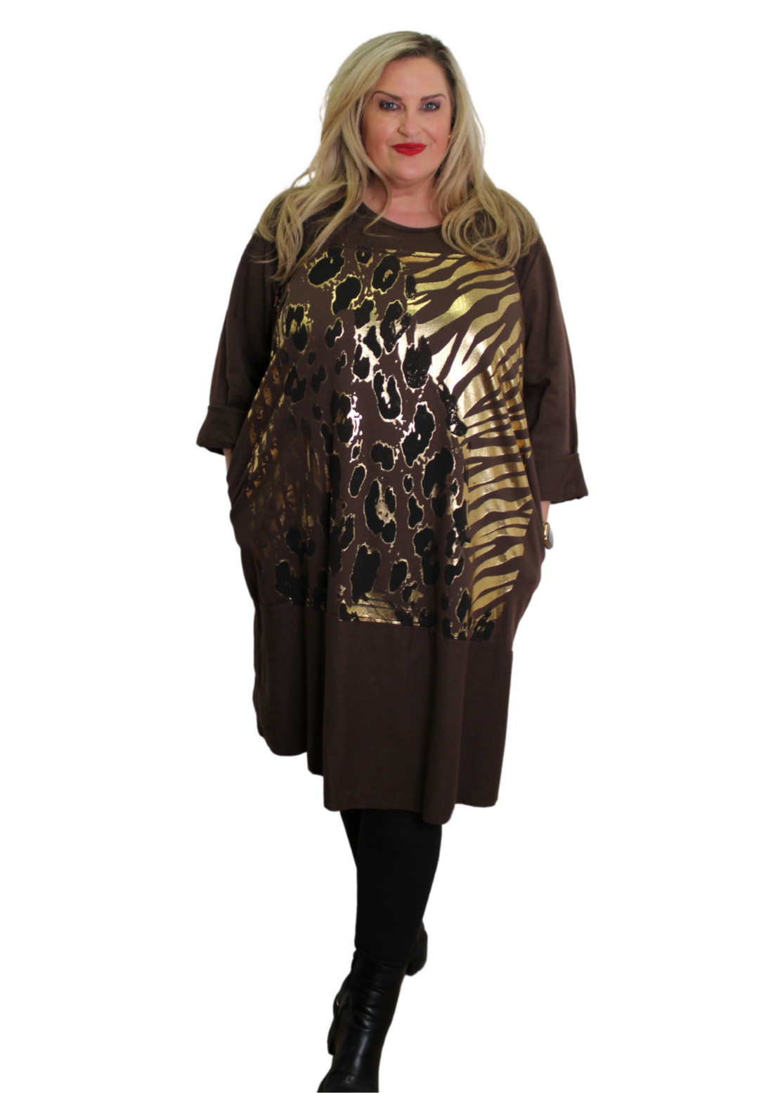 Metallic Mixy Animal Sweater Dress