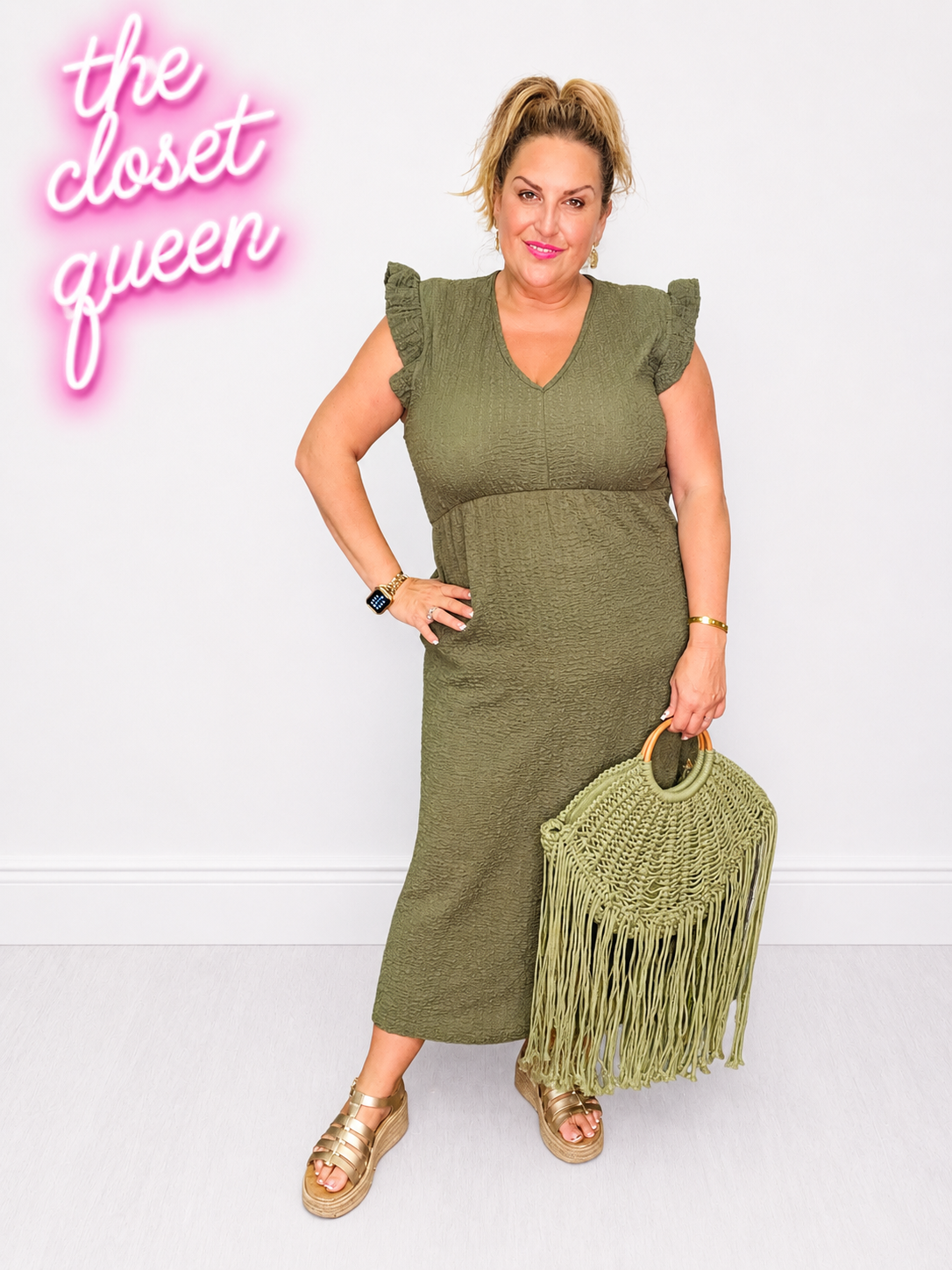 Waffle Frill Sleeve Dress