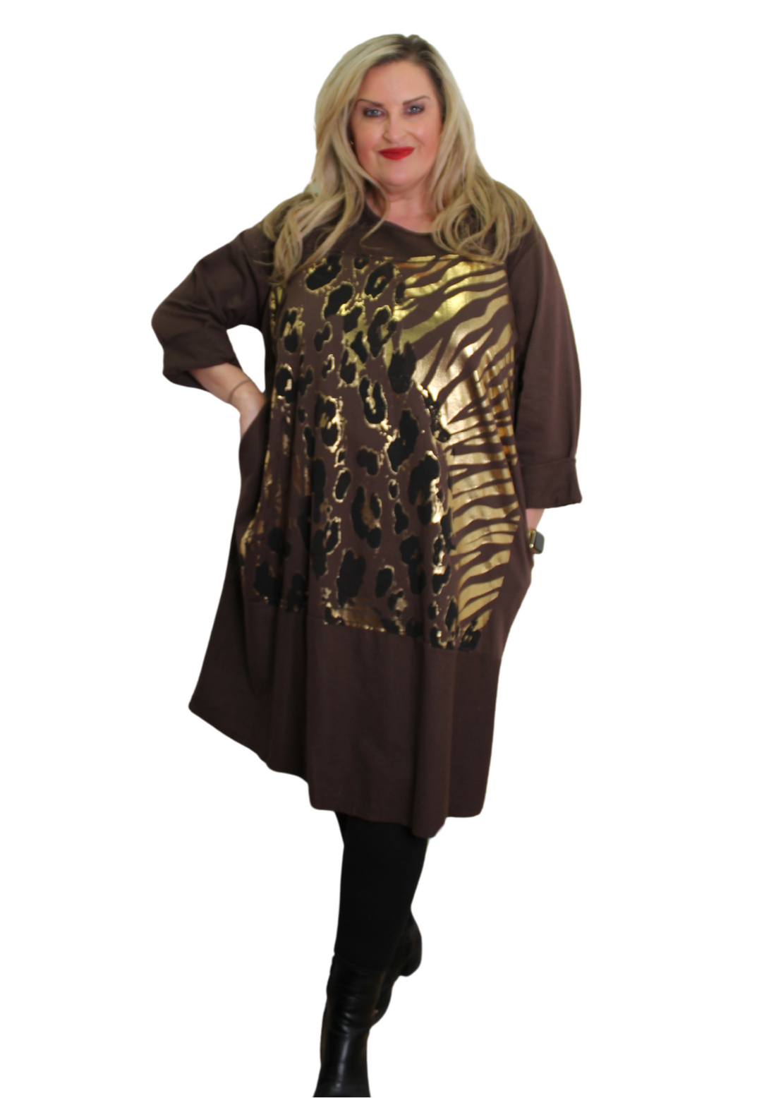 Metallic Mixy Animal Sweater Dress