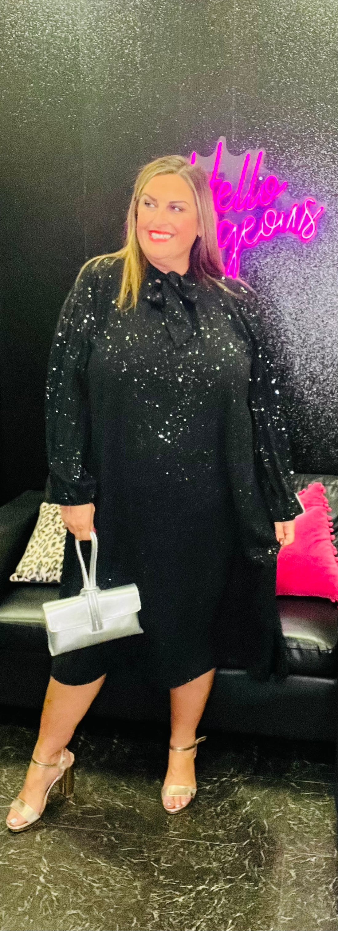 Strictly bow pleat sleeve dress