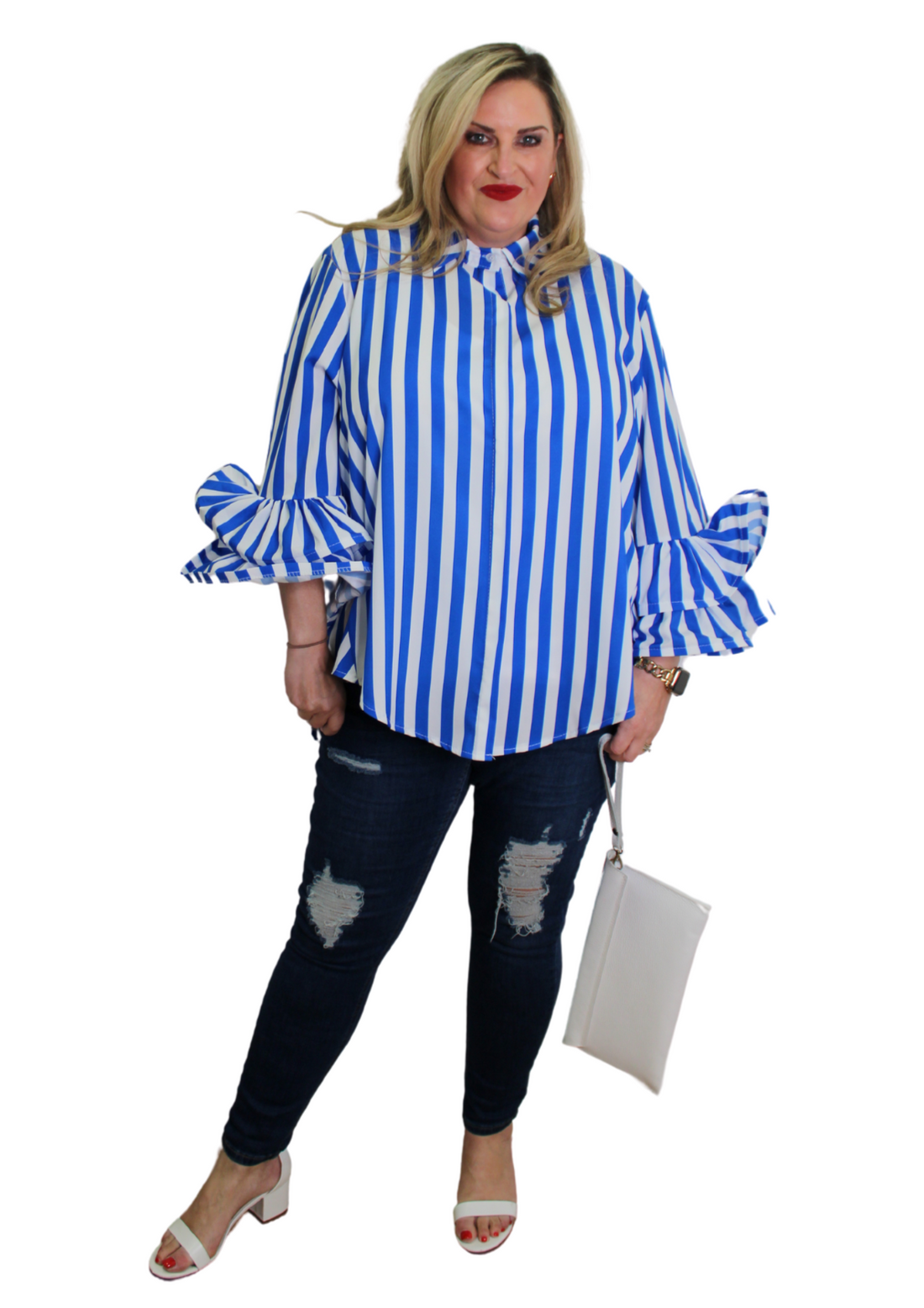 Rose Sleeve Shirt Stripe Print