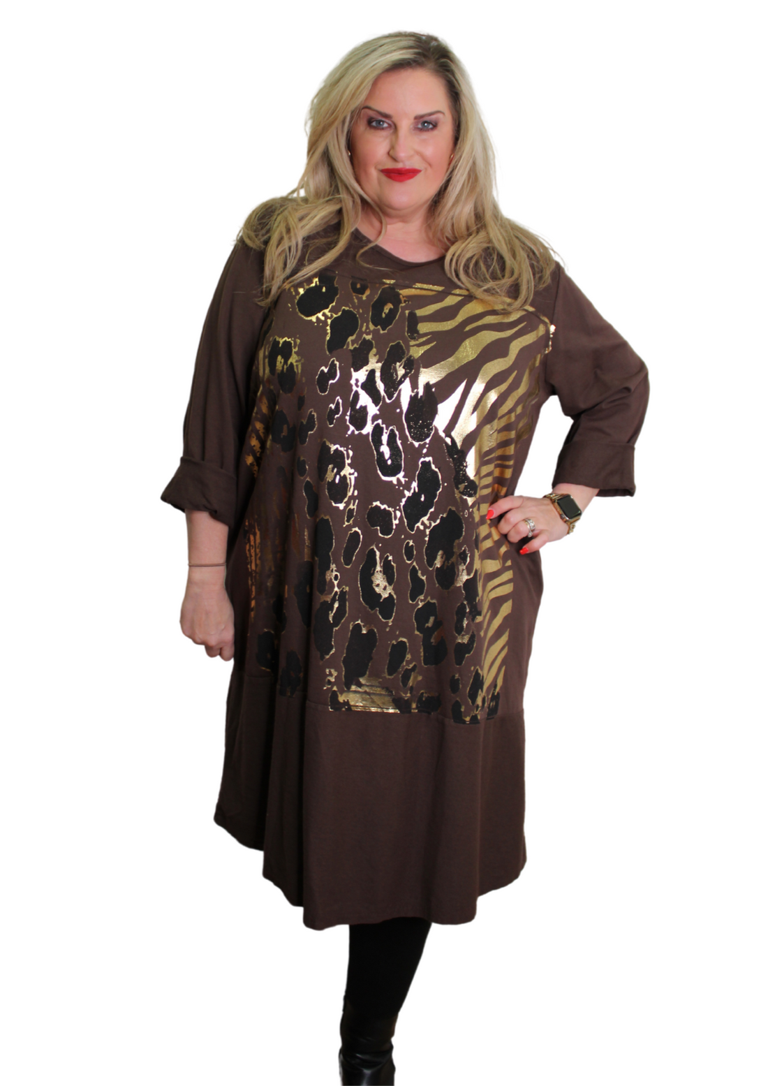 Metallic Mixy Animal Sweater Dress