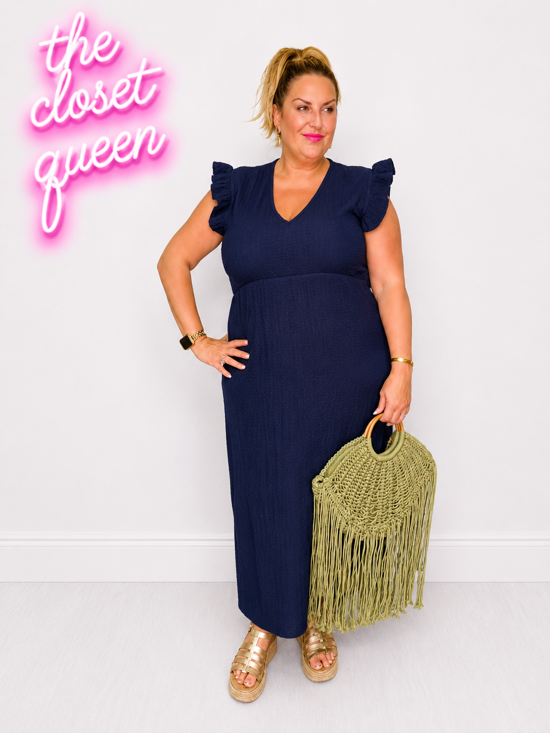 Waffle Frill Sleeve Dress