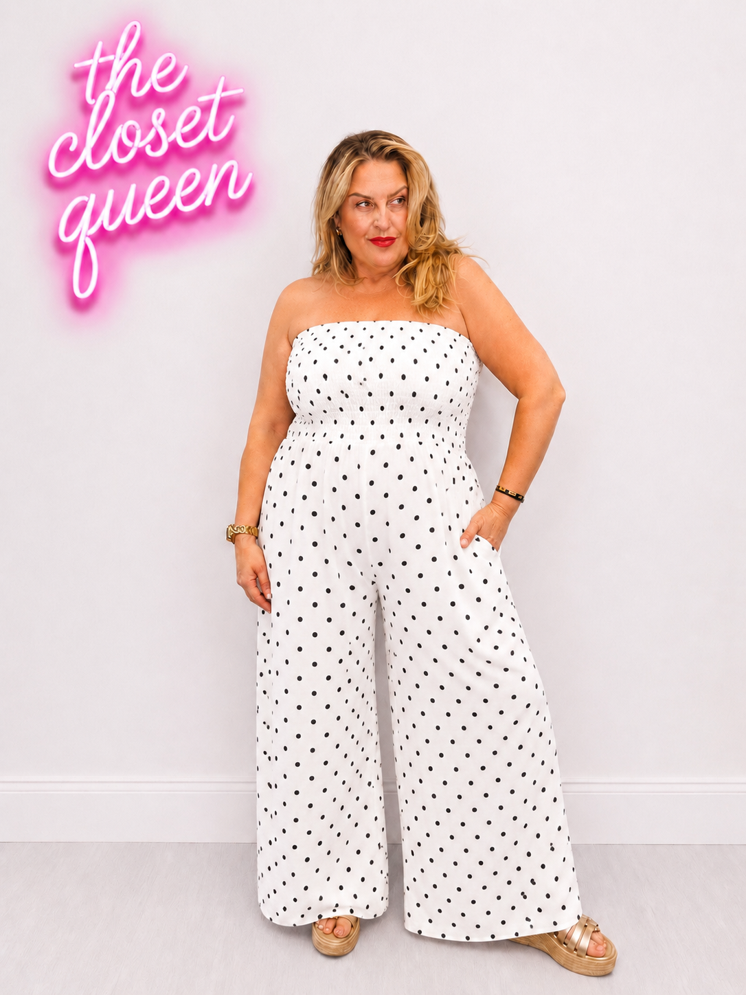 Sheered Top Jumpsuit Polka Dot