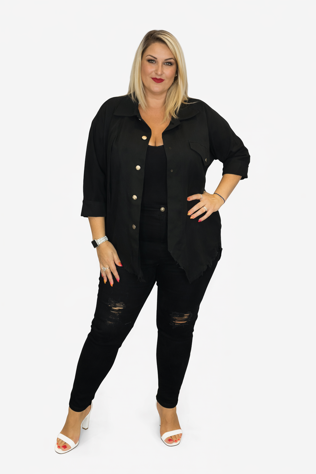 Queenie Jeans Ripped Effect Black
