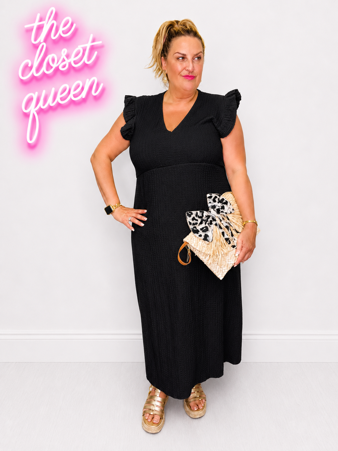 Waffle Frill Sleeve Dress