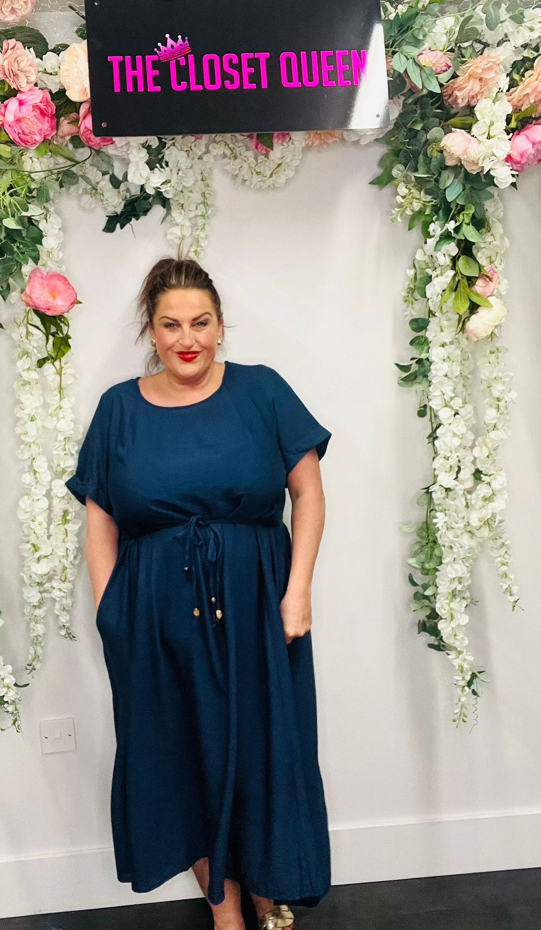 Draw Side Plain Linen Blend Dress