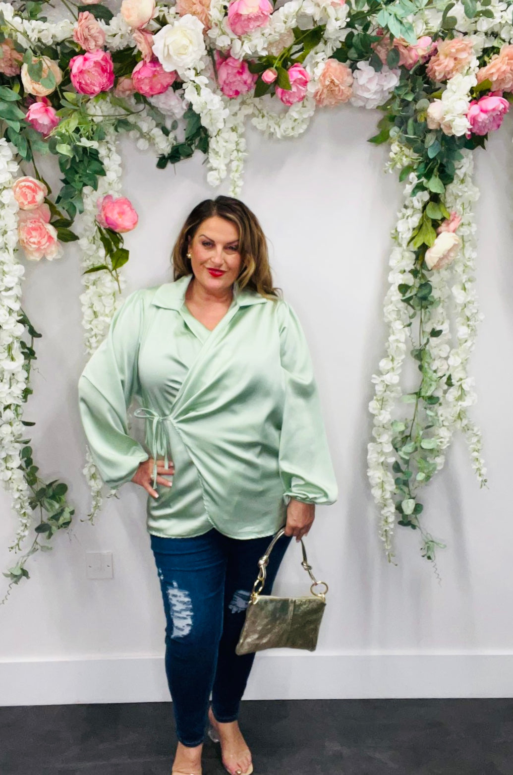 Satin Effect Tie Blouse