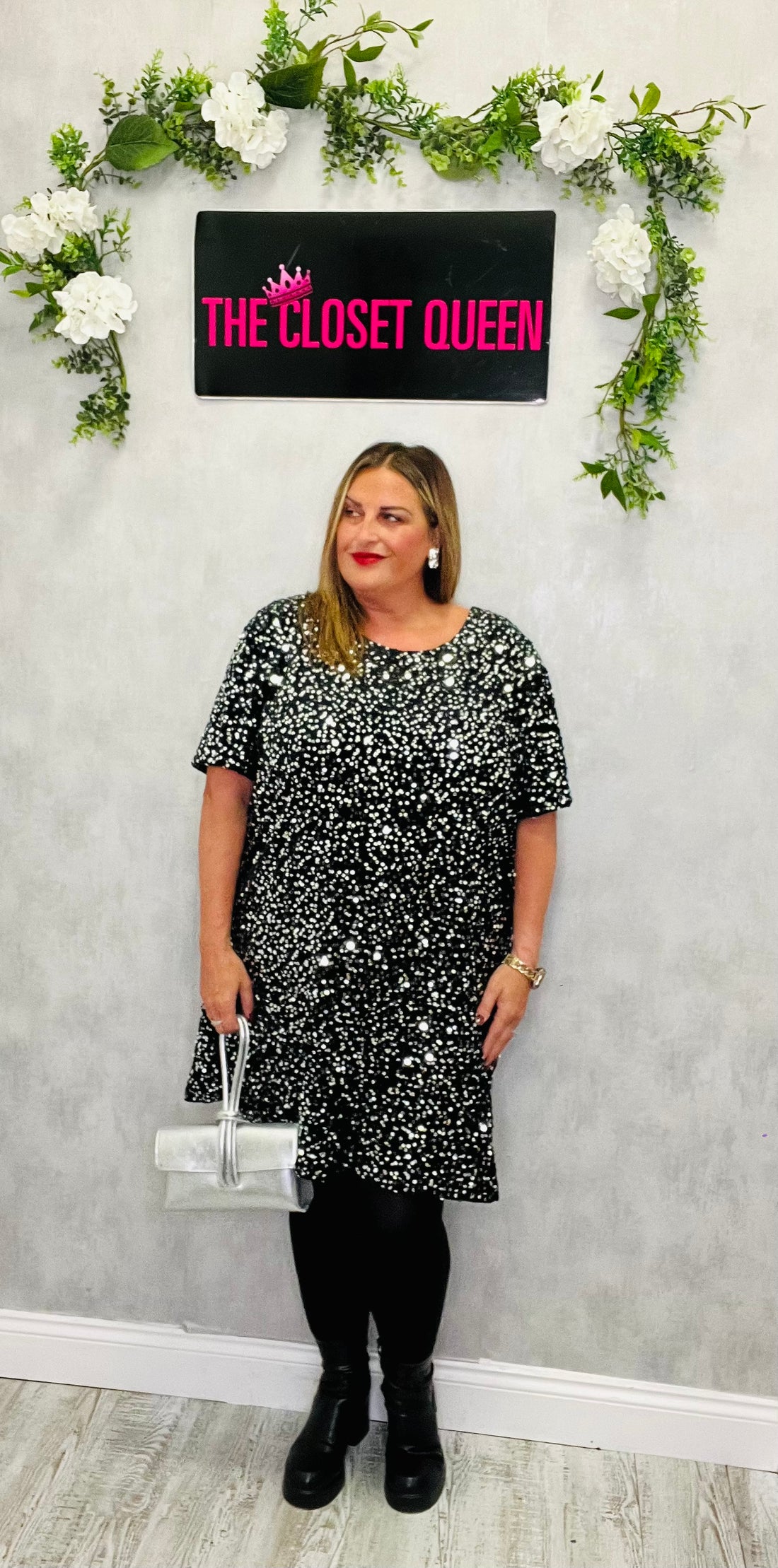 Sequin Velvet Bow Shift Dress