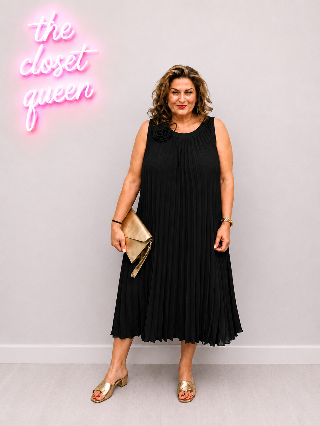 Rosette Pleat Dress