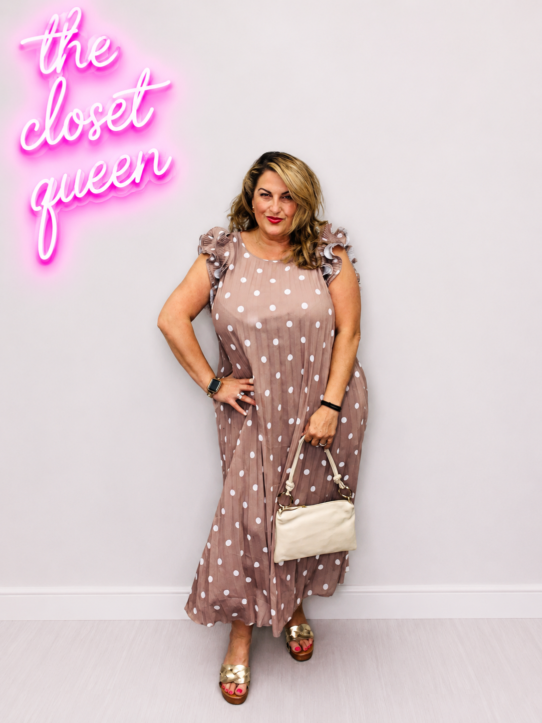 Ruffle Sleeve Full Pleat Dress Polka