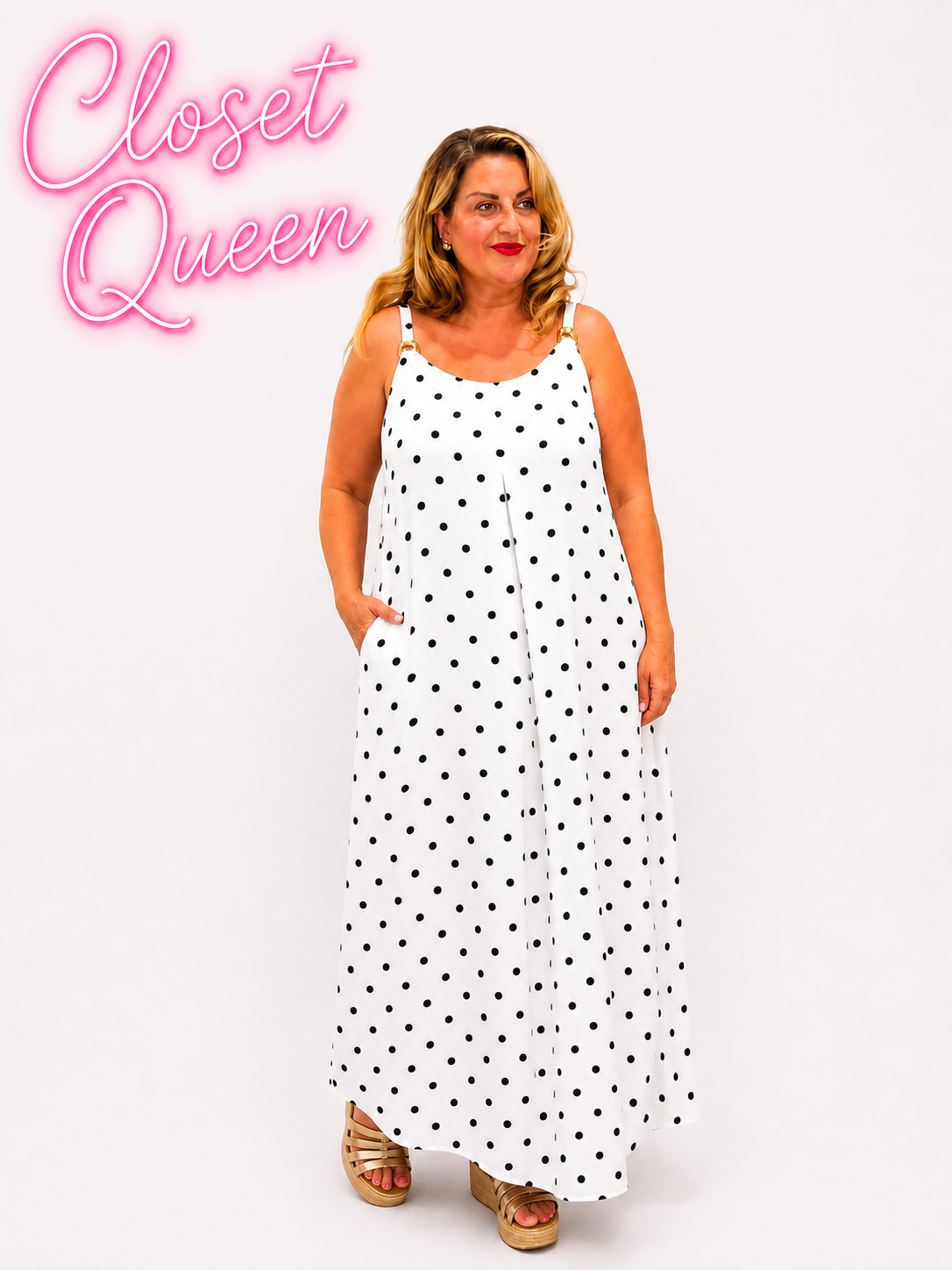 Gold Detail Polka Dot Dress