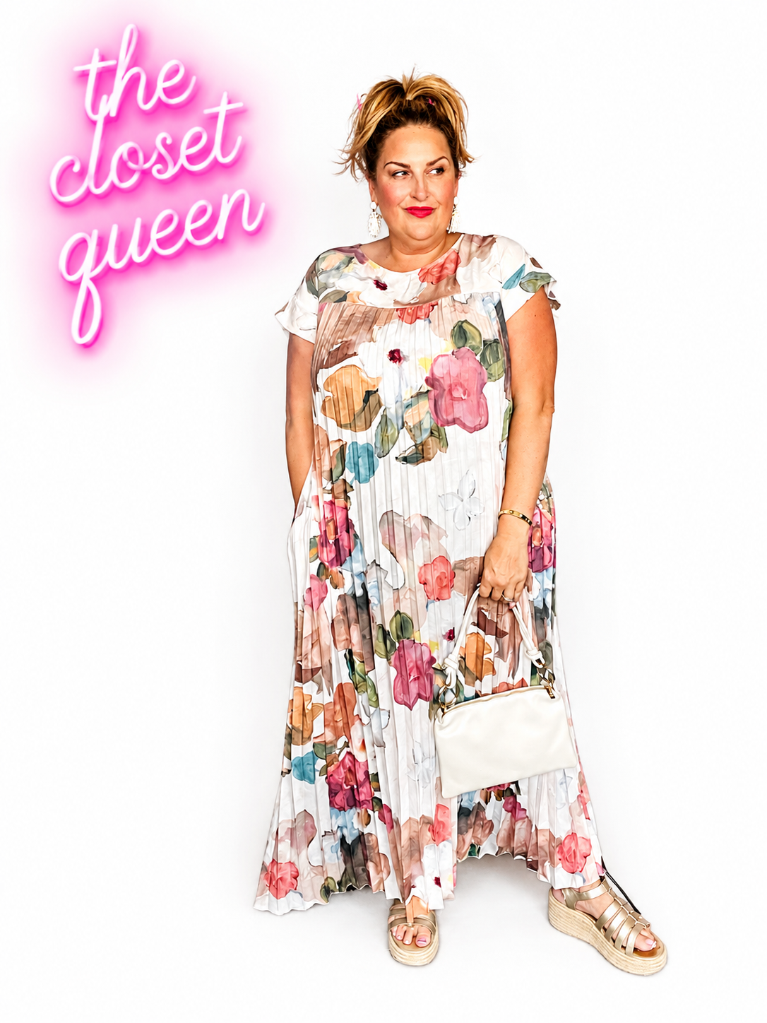 Full pleat dress floral watercolour