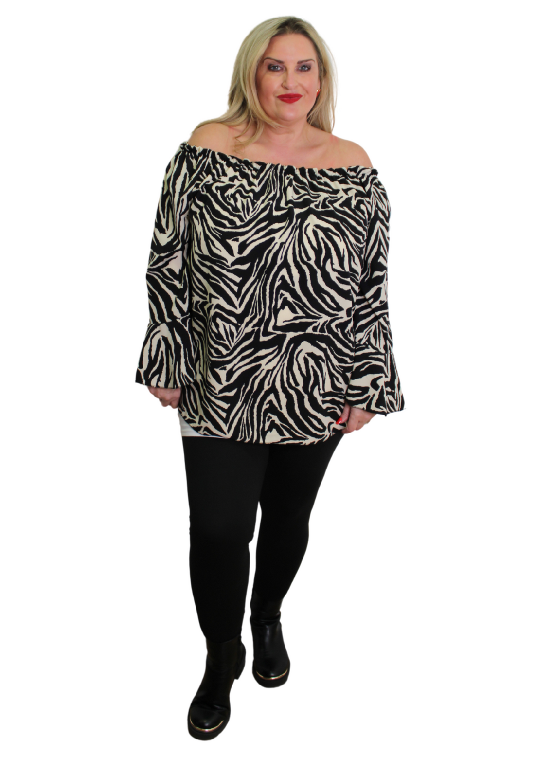 Bell Sleeve Bardot Top Zebra Print