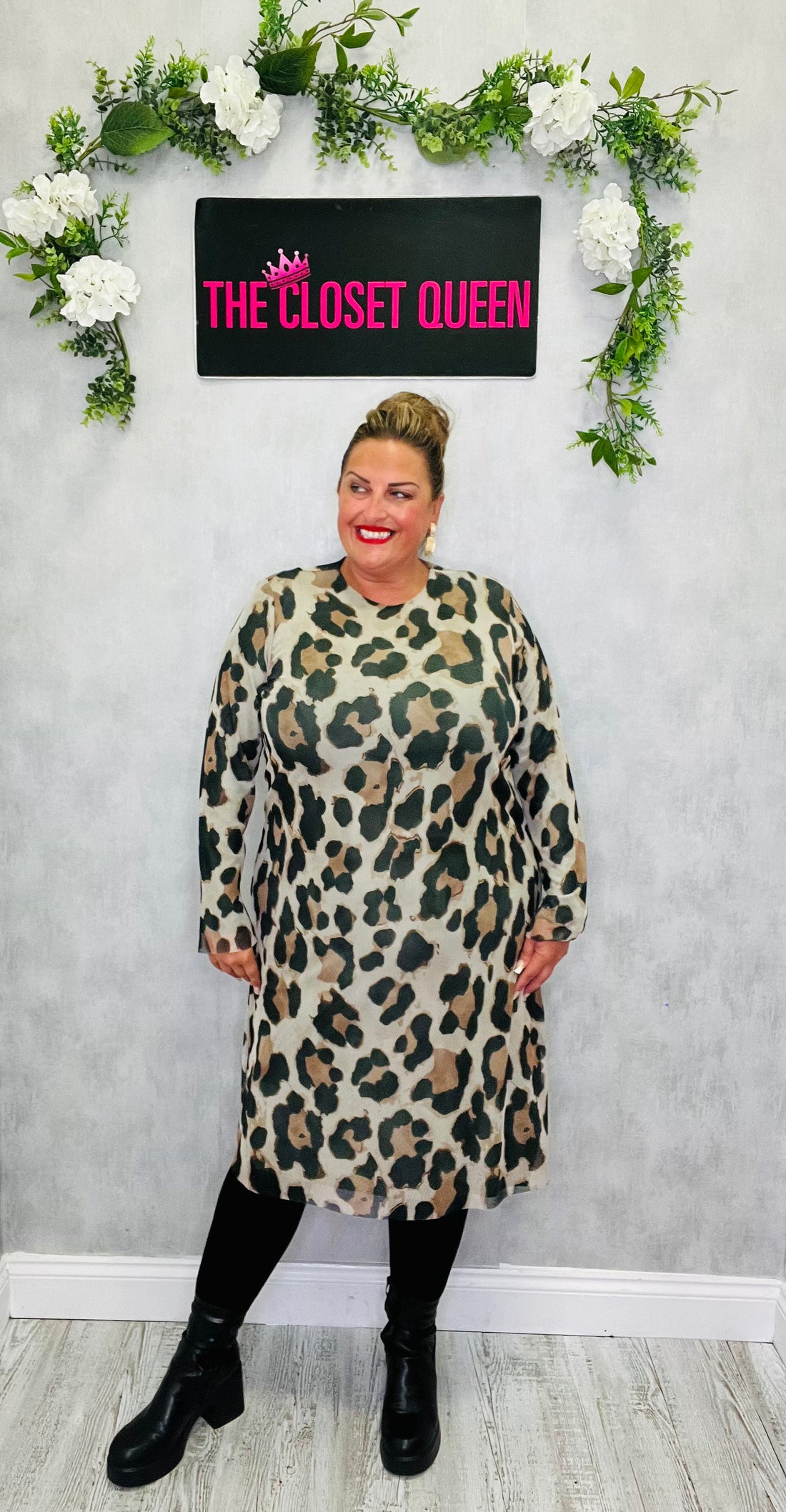 Midi Mesh Overlay Dress Leopard