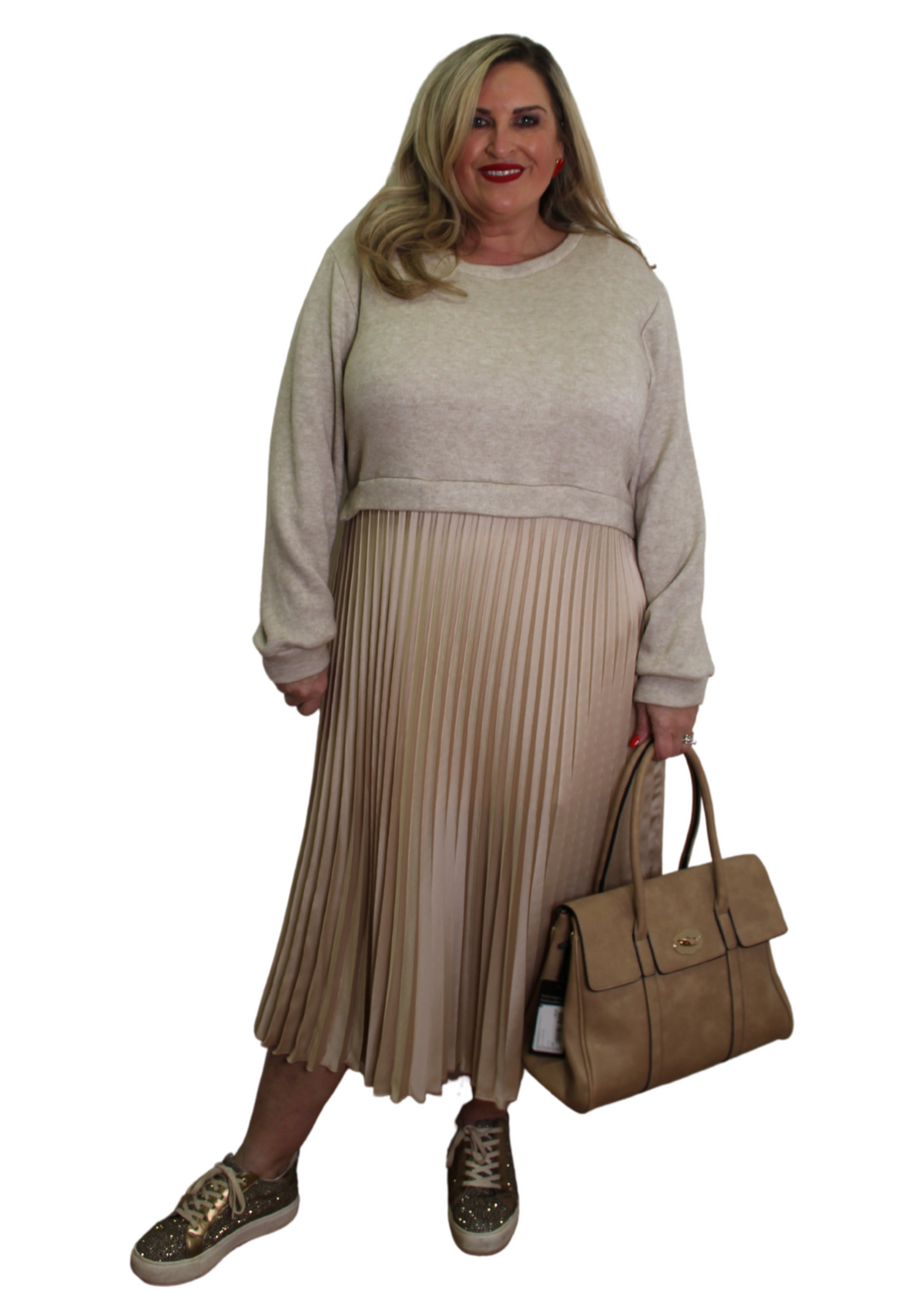 Pleat Bottom Jumper Dress Plain