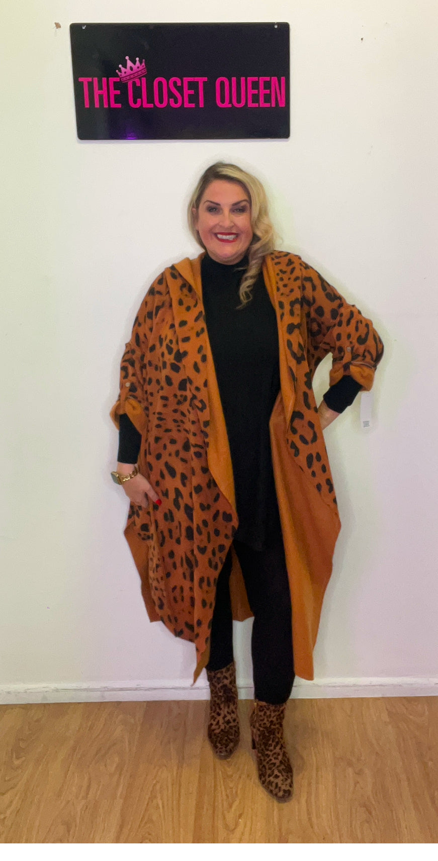 Fleece Lined Longline Leopard Hoody