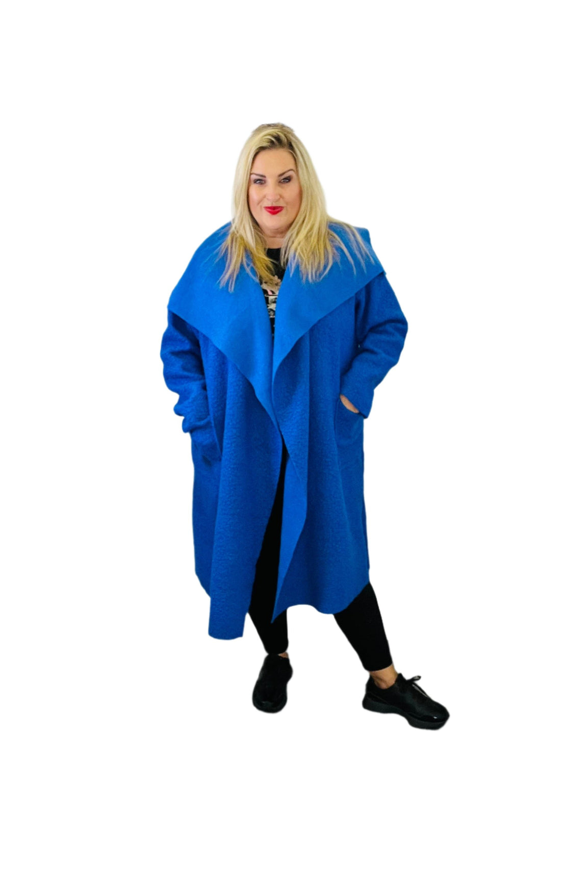Boucle Waterfall Coat Royal Blue plus size cosy feel fabric 