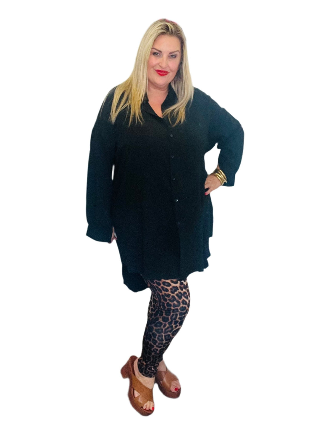 Branson Shirt Plain black Ombre Animal print leggings plus size style 