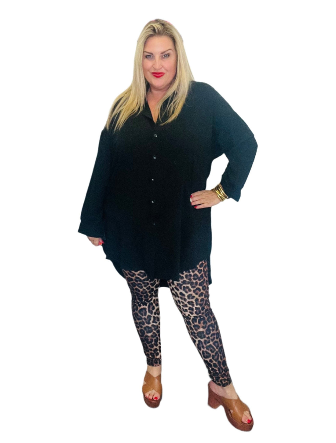 Branson Shirt Plain black plus size with  Ombre Animal print leggings 