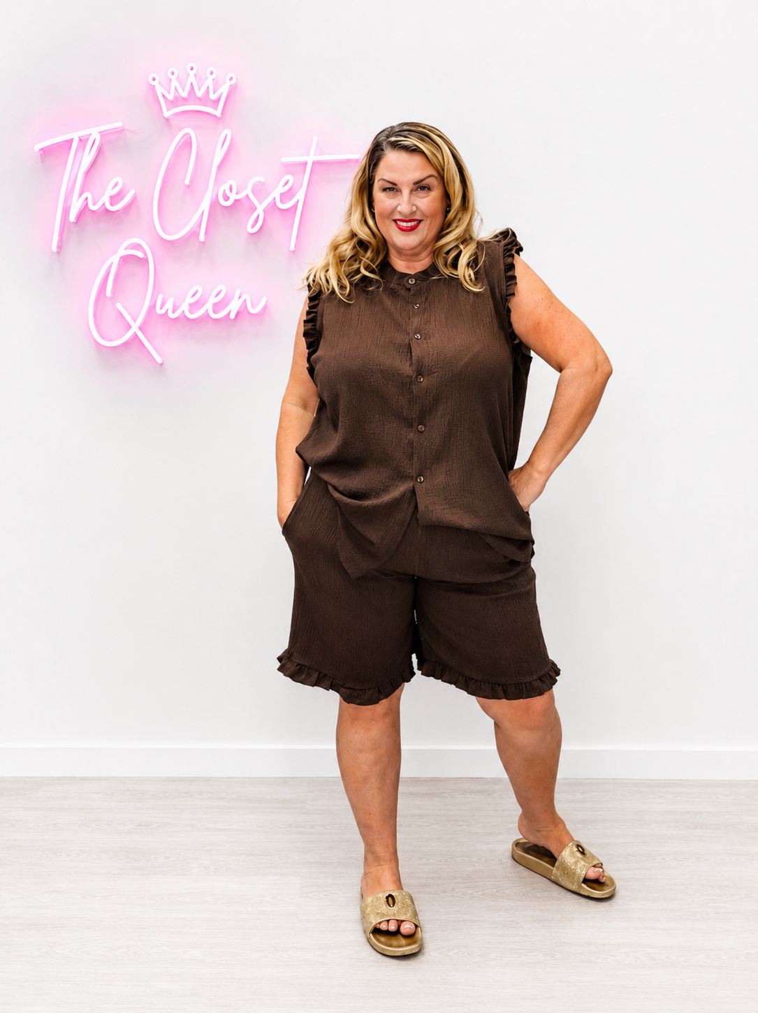 Button Down Crimple Short Co ord