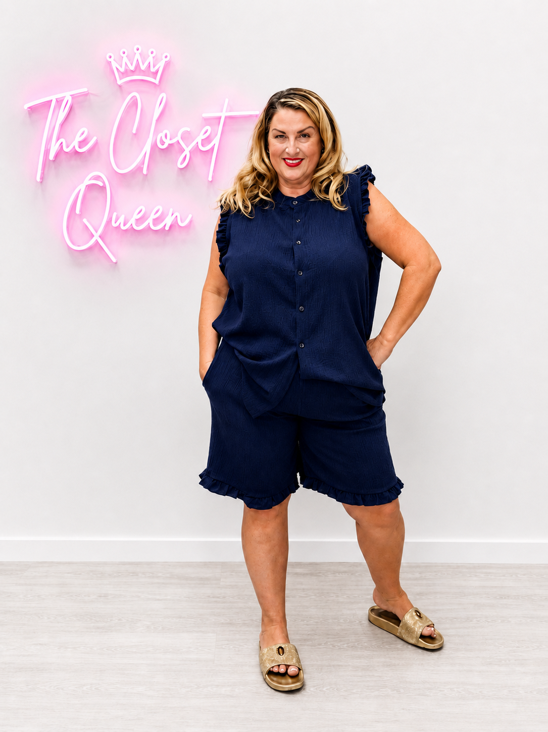 Button Down Crimple Short Co ord