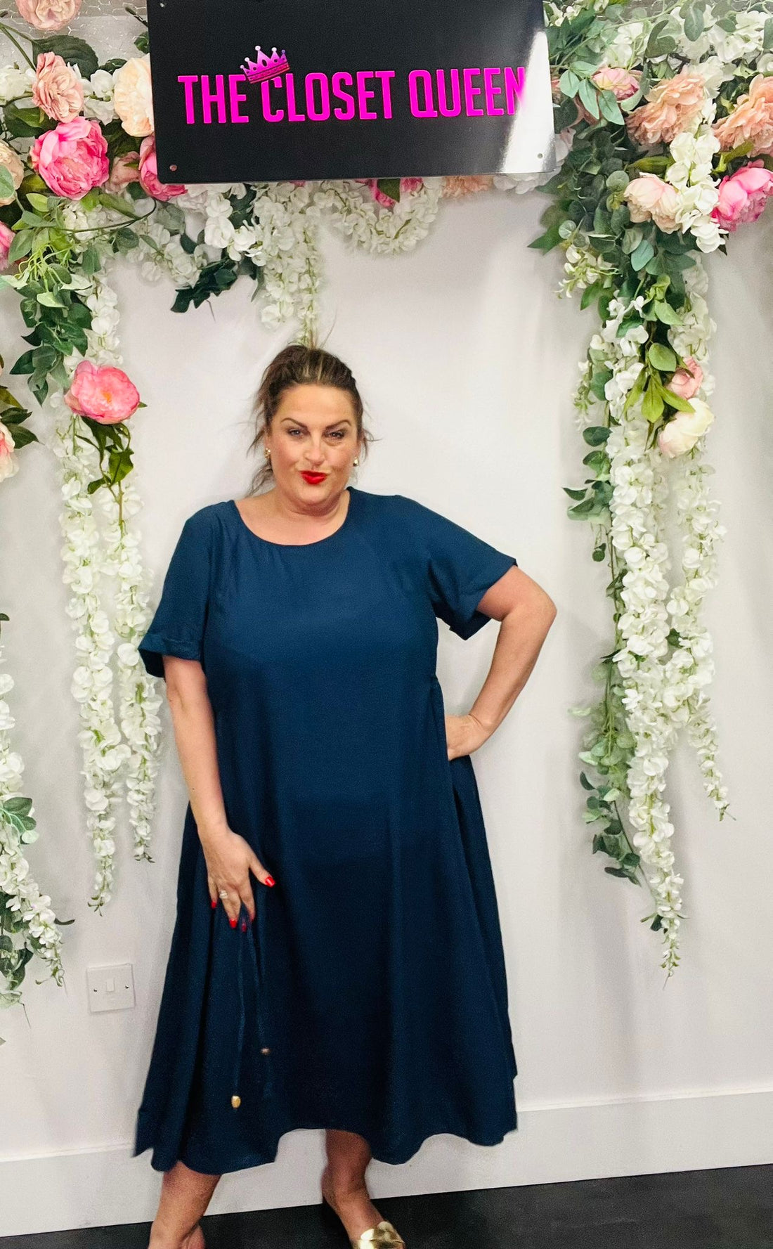 Draw Side Plain Linen Blend Dress