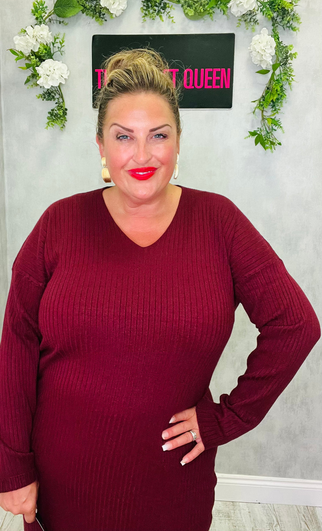 Tramline V-neck Jumper Dress