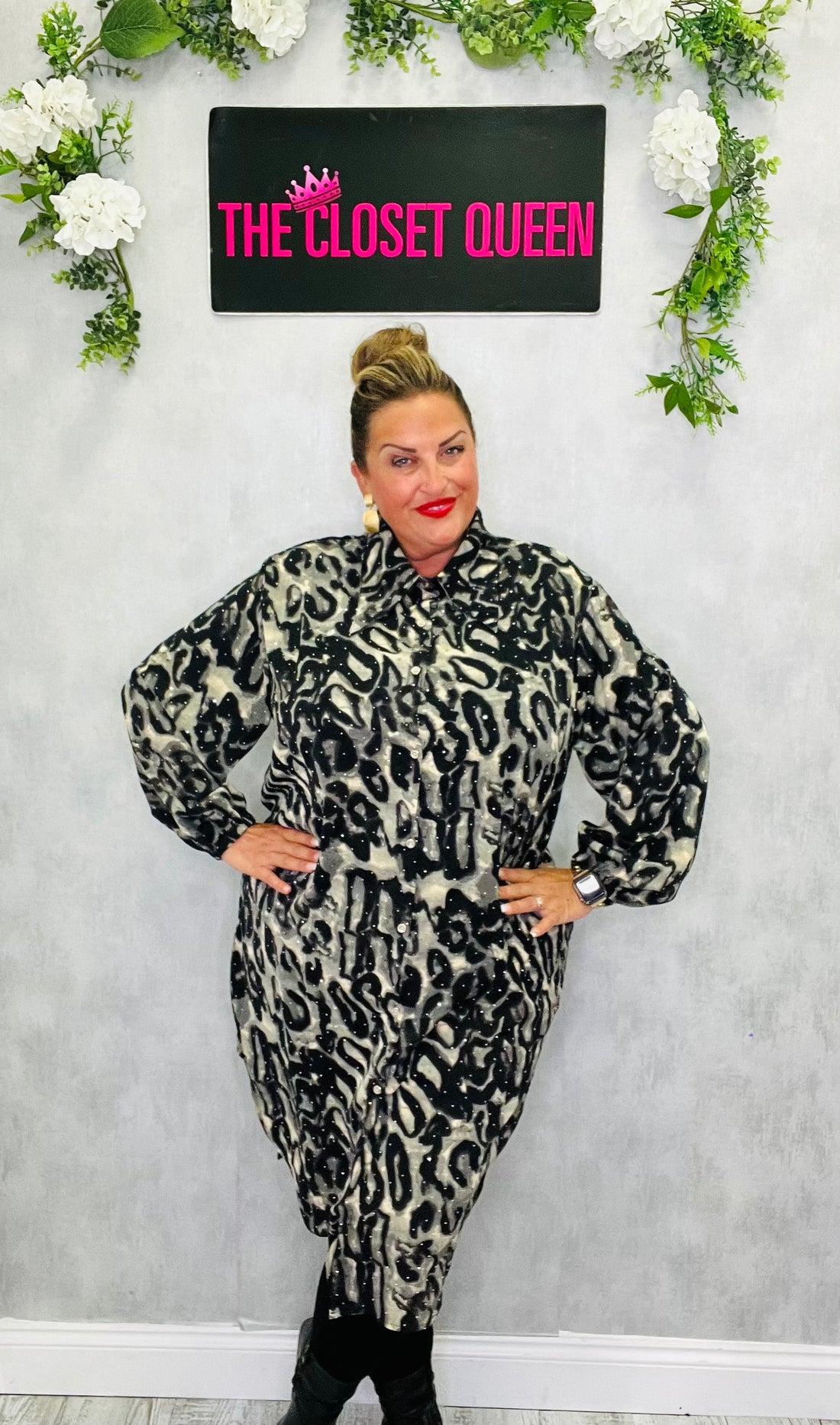 Studded Glitz Shirt Dress Animal