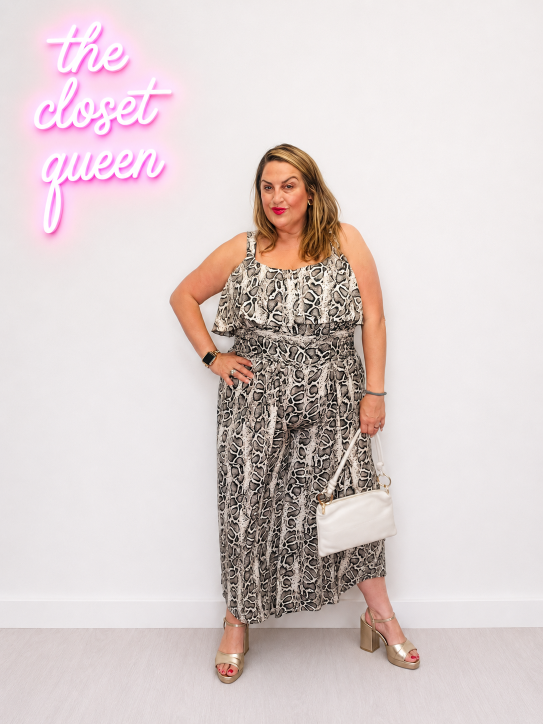 Slit Side Leg Jumpsuit Snake Print