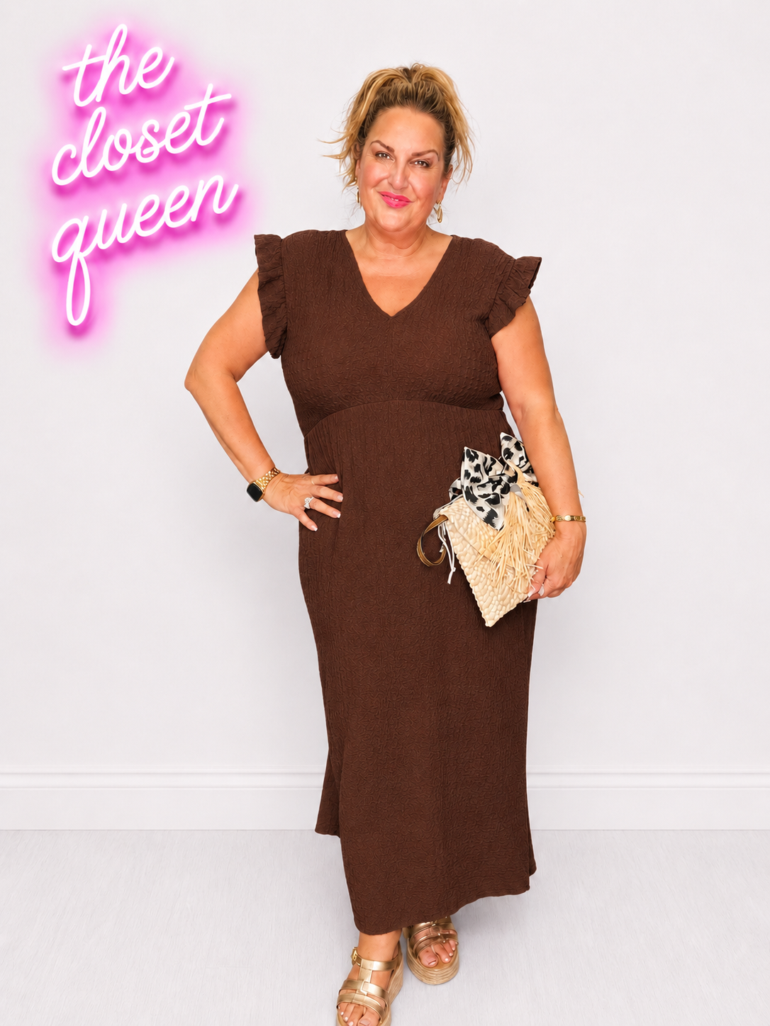 Waffle Frill Sleeve Dress