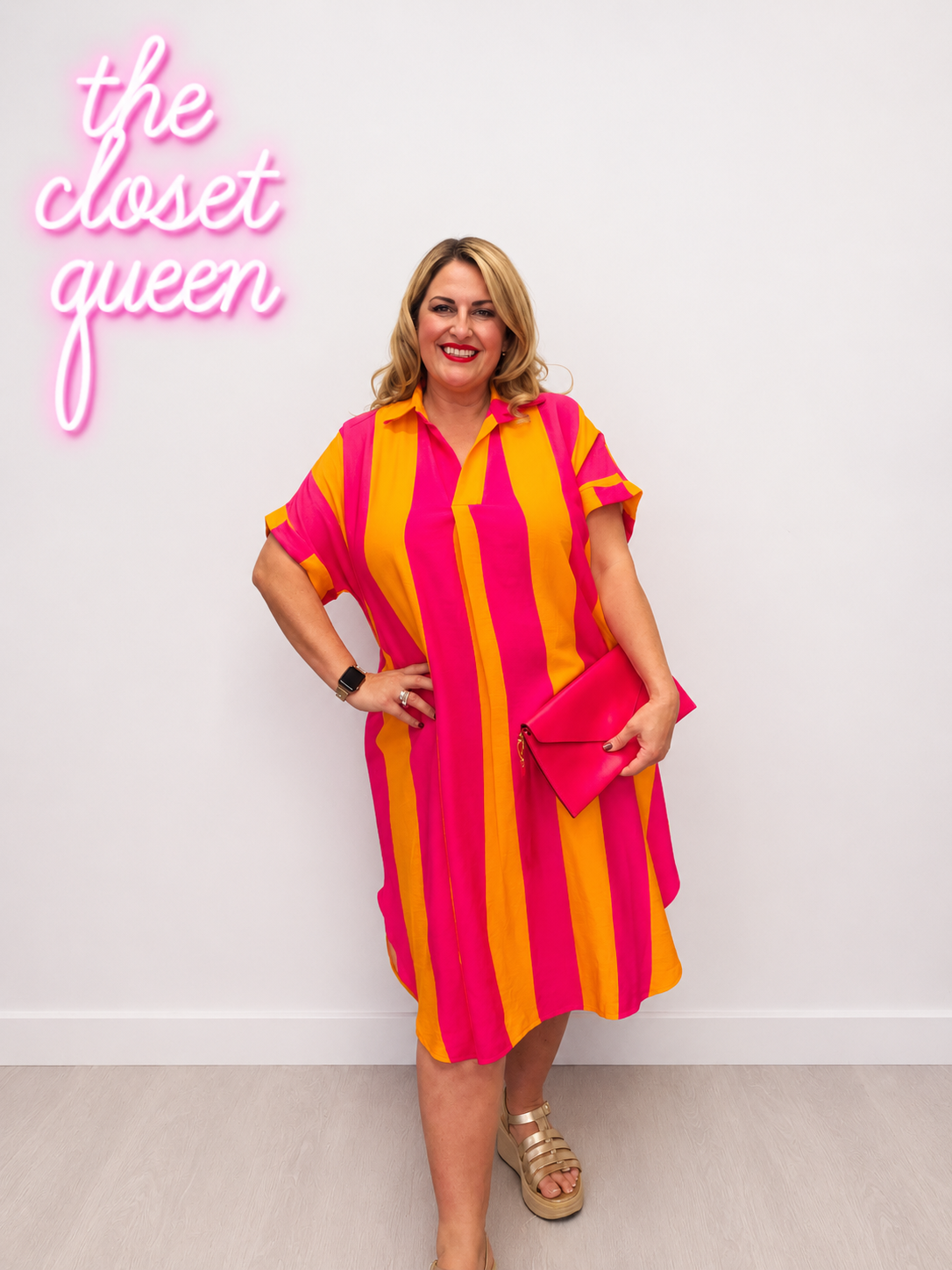 V Stitch Collar Dress Stripe