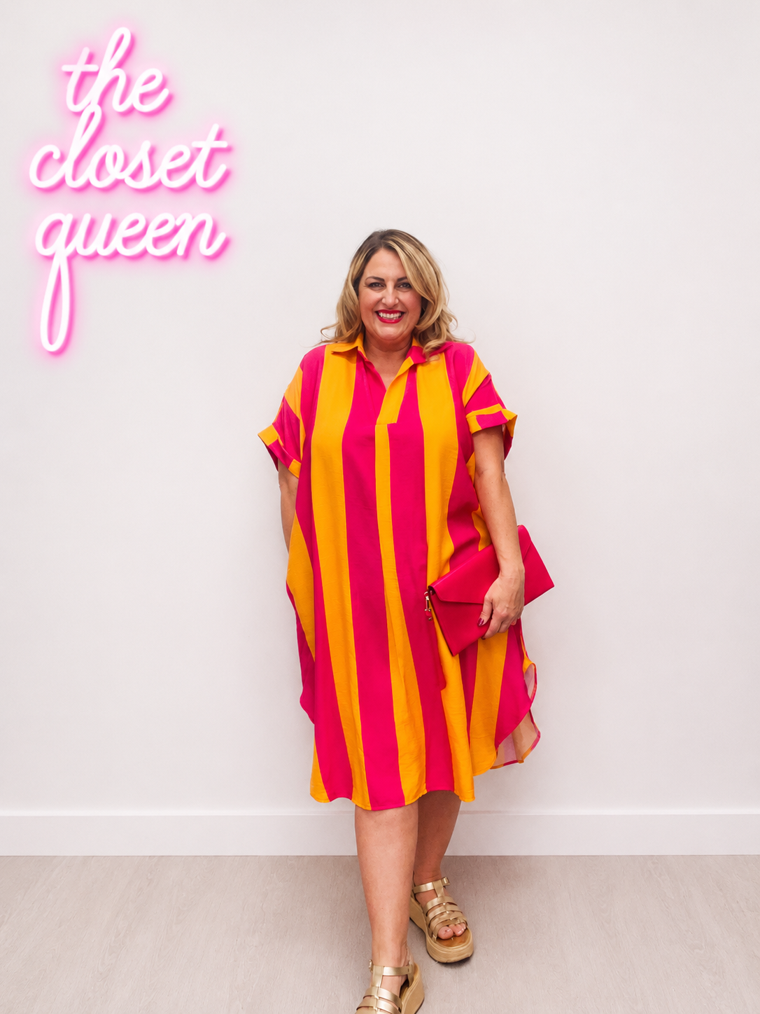 V Stitch Collar Dress Stripe