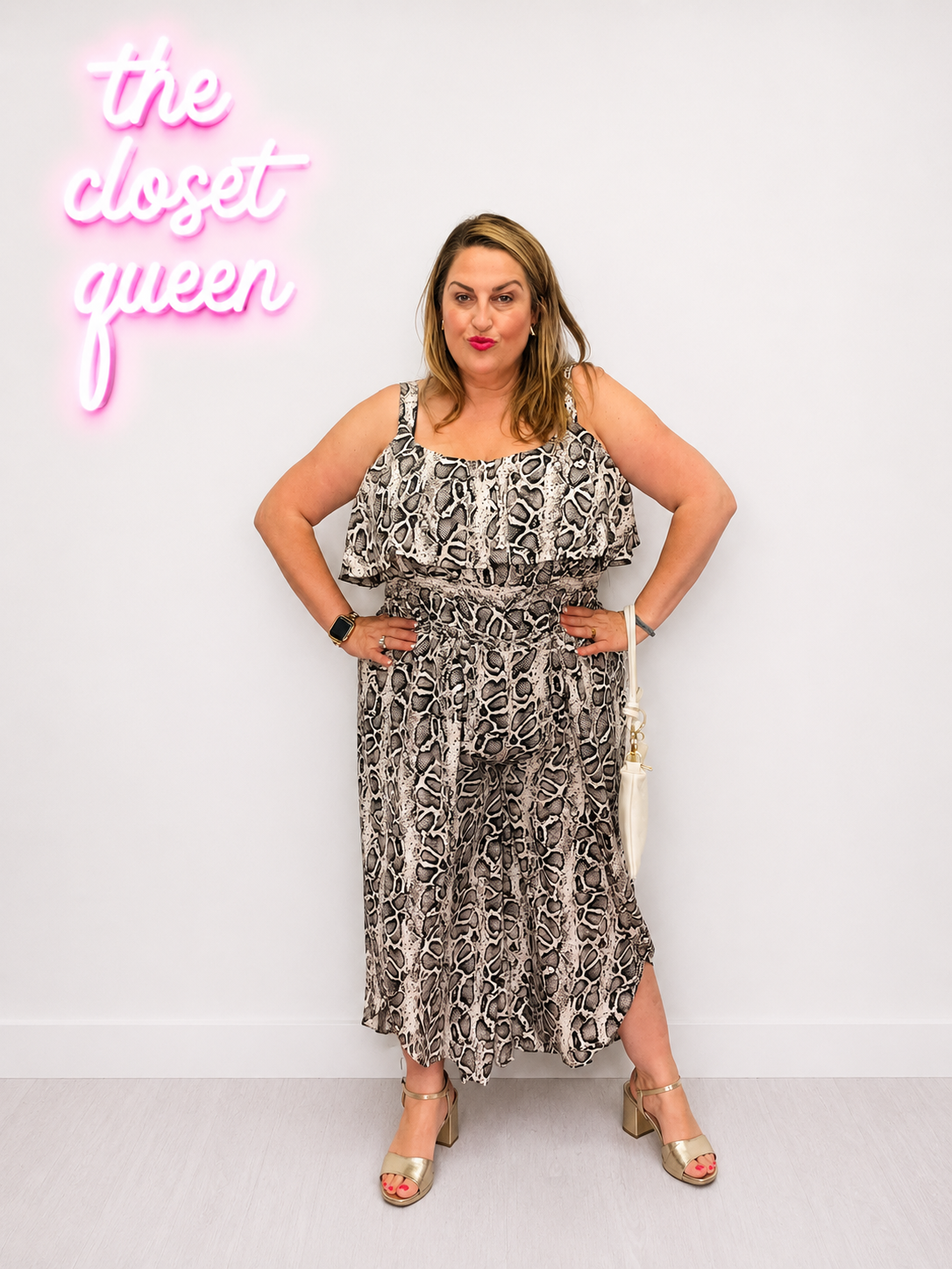 Slit Side Leg Jumpsuit Snake Print